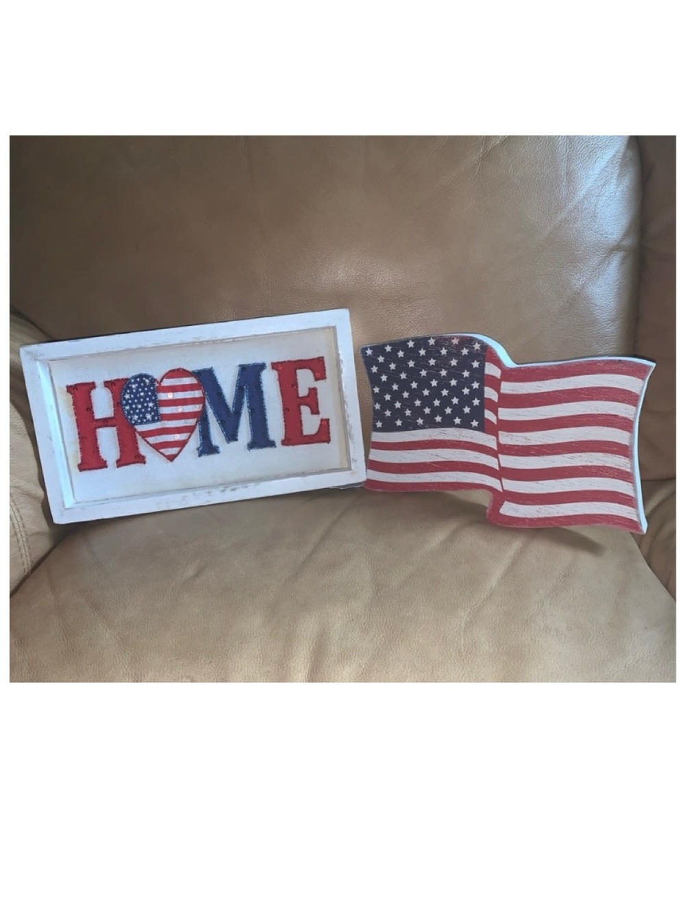 NEW Patriotic HOME Sign & American Flag Plaque Rustic Farmhouse July 4th Decor